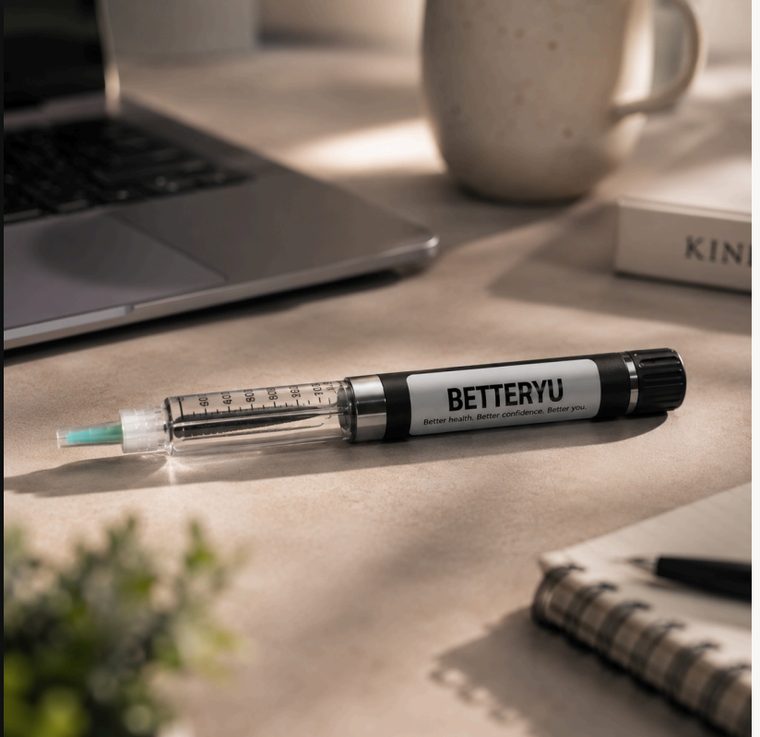BetterYu pen on a desk with a laptop